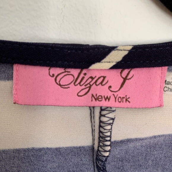 Eliza J Blue Red White Geometric Stripe Print Dress Size 10 - Picture 5 of 5